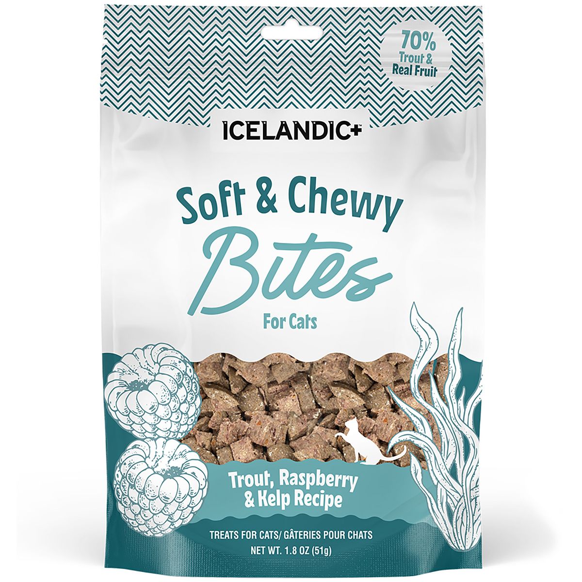 Icelandic+ Cat Treat Soft & Chewy Bites Trout Raspberry & Kelp 1.8 oz
