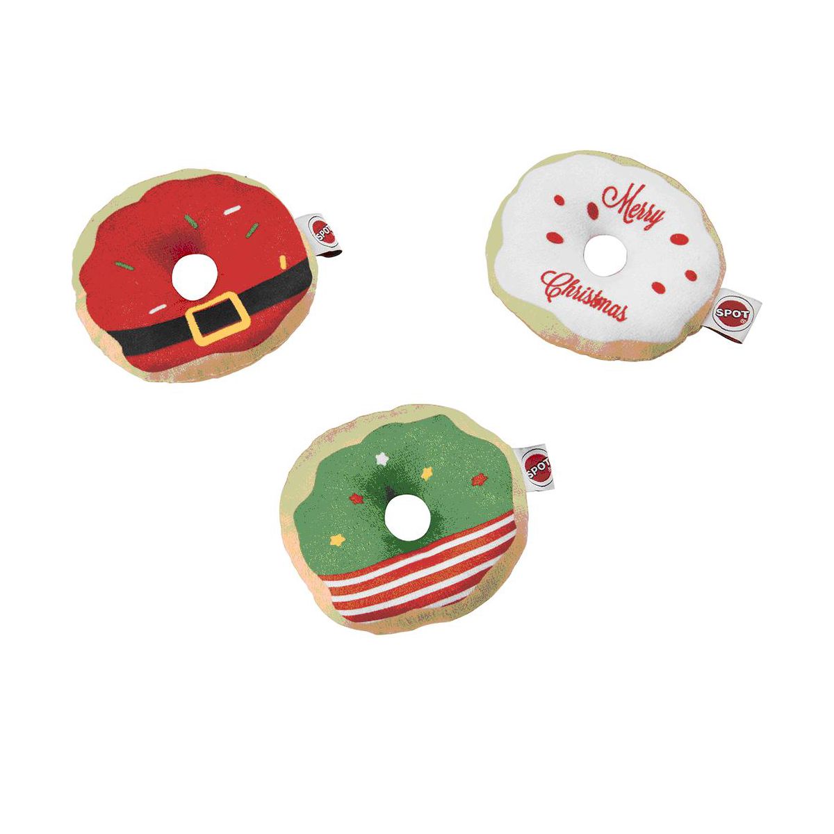 SPOT Holiday Glazed Christmas Donuts Cat Toy 4in Assorted