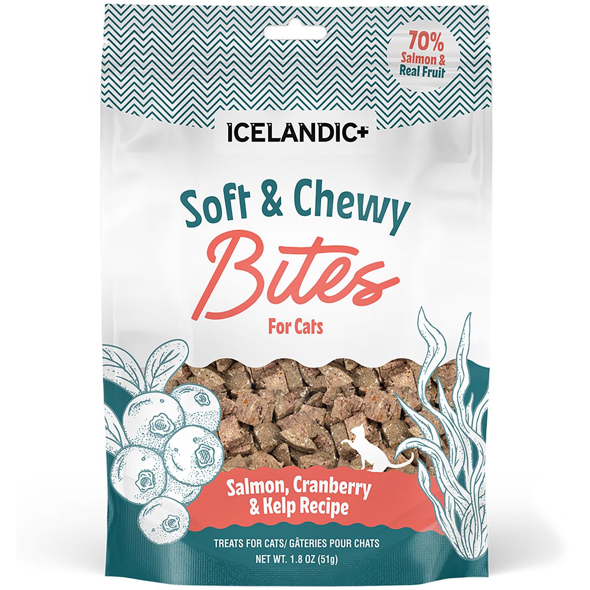 Icelandic+ Cat Treat Soft & Chewy Bites Salmon Cranberry & Kelp 1.8 oz