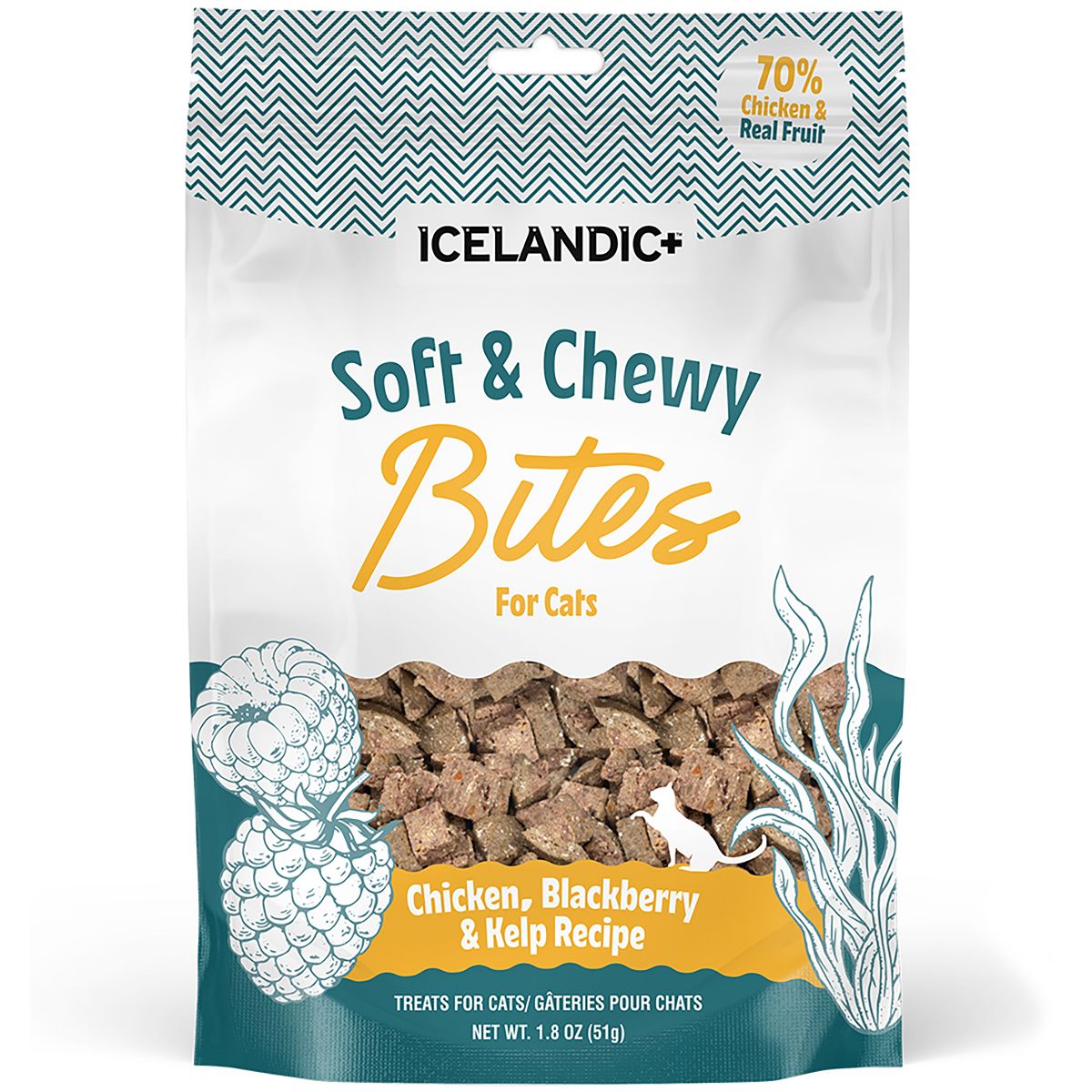 Icelandic+ Cat Treat Soft & Chewy Bites Chicken Blackberry & Kelp 1.8 oz