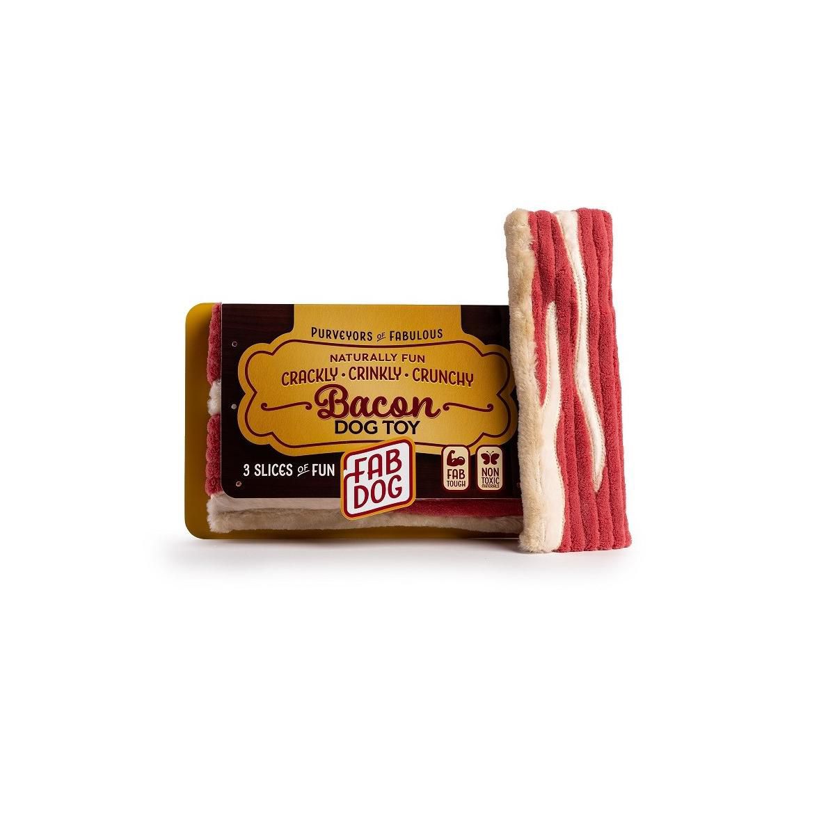 Fabdog Plush Dog Toy Bacon 3pk