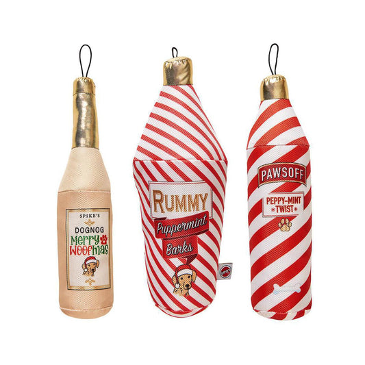 SPOT Holiday Fun Drinks Crinkle Squeaky Dog Toy Assorted 11in