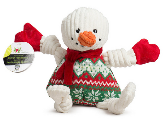 HuggleHounds Holiday Plush Dog Toy Wintergreen Snowman Knottie Large