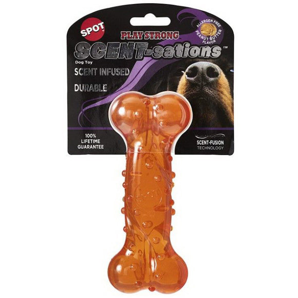 SPOT Play Strong Scent-Sations Bone Dog Toy 6in, Peanut Butter Flavor
