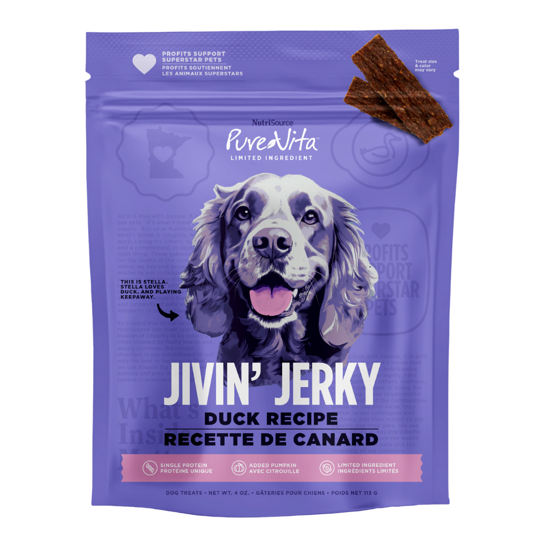 Nutrisource Jivin Jerky Strips Dog Treat Duck Recipe 4 oz