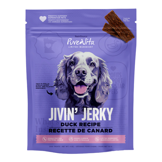 Nutrisource Jivin Jerky Strips Dog Treat Duck Recipe 4 oz