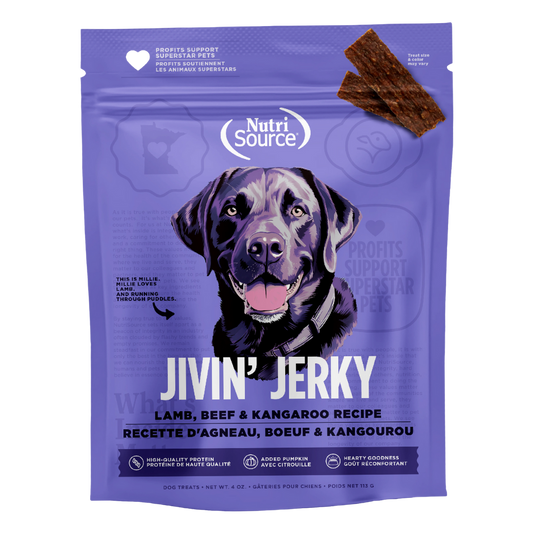 Nutrisource Jivin Jerky Strips Dog Treat Lamb Beef and Kangaroo Recipe 4 oz
