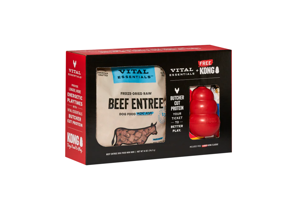 Vital Essentials Dog Freeze Dried Mini Nibs Beef & Medium Classic KONG Interactive Toy 14oz