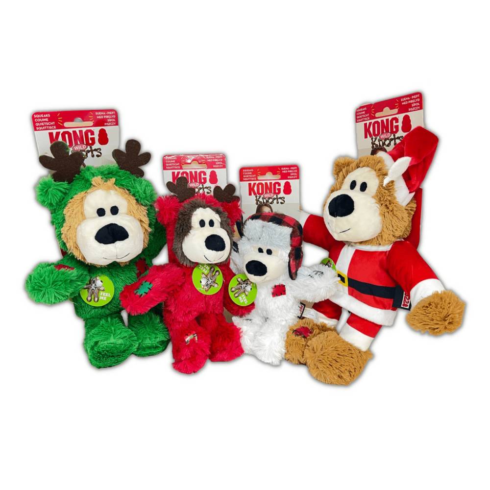 KONG Holiday Wild Knots Bear Plush Dog Toy Small Single Assorded