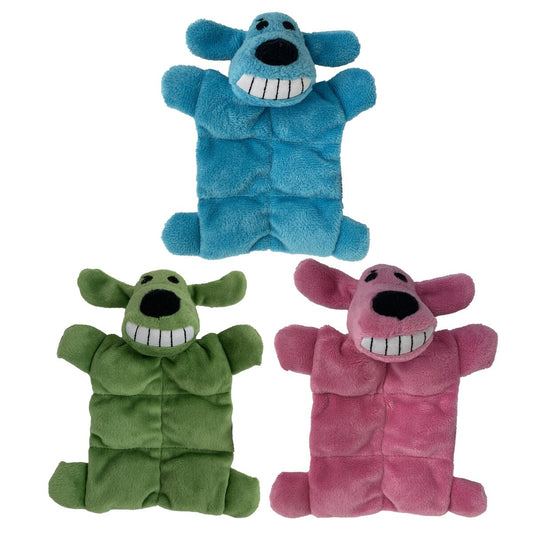 Multipet Minipet Loofa Squeaker Mat Plush Dog Toy Assorted Colors 6.5in