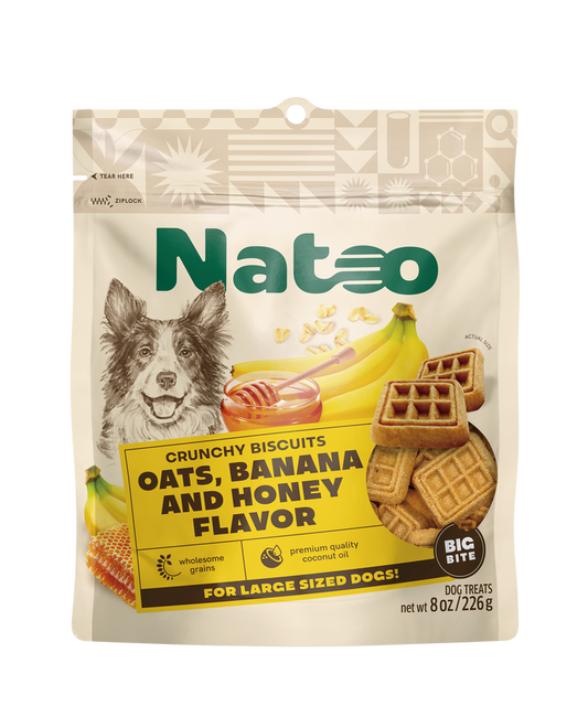 Natoo Crunchy Biscuits Oats, Banana and Honey Flavor Big Bite 8oz