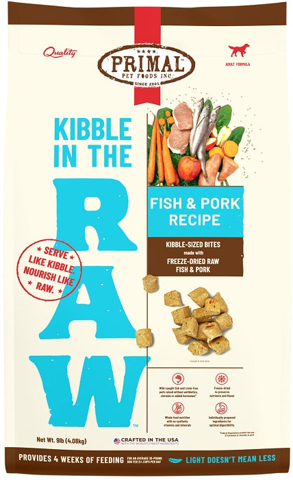 Primal Kibble in the Raw Freeze Dried Dog Food Fish Pork Formula 9lb