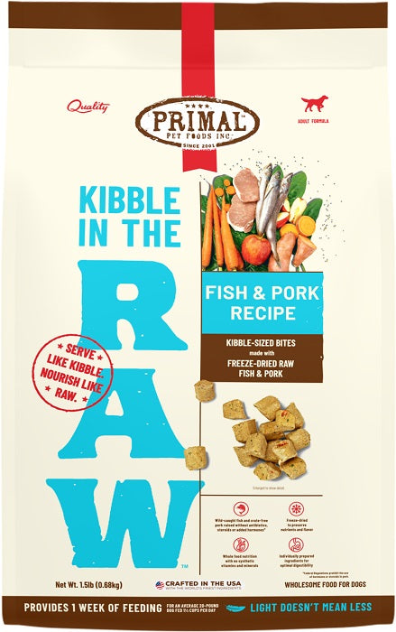 Primal Kibble in the Raw Freeze Dried Dog Food Fish Pork Formula 1.5lb