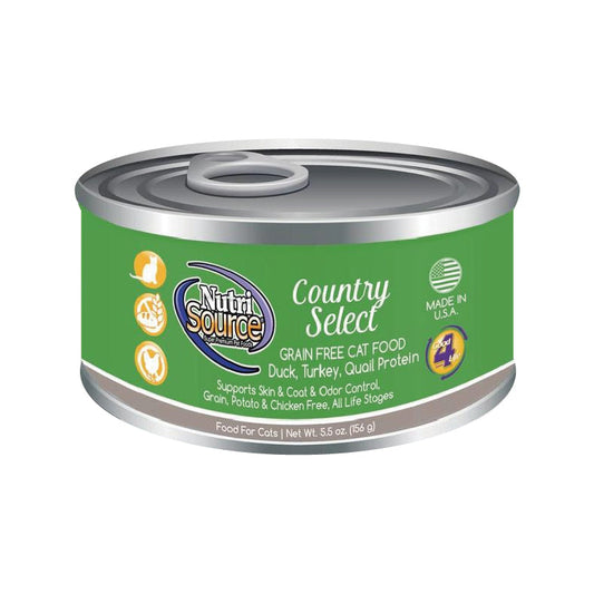 Nutri Source 5.5 oz Country Select Grain Free Canned Cat Food Duck and Turkey