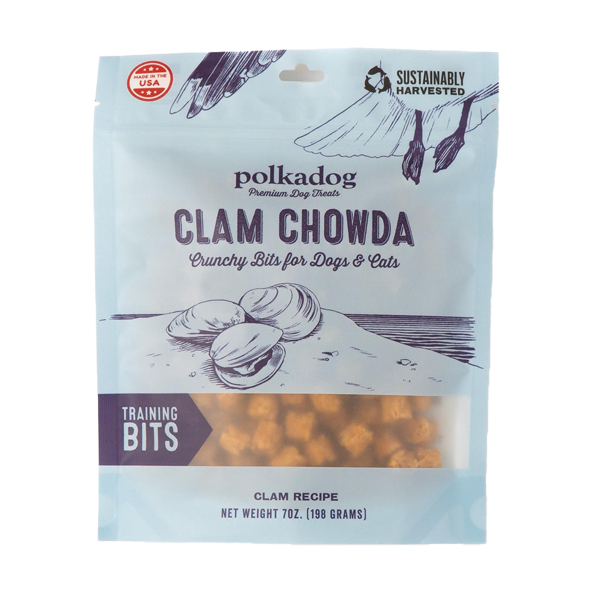 Polkadog Clam Chowda Training Bits Crunchy Dog & Cat Treats, Clam Recipe, 7oz