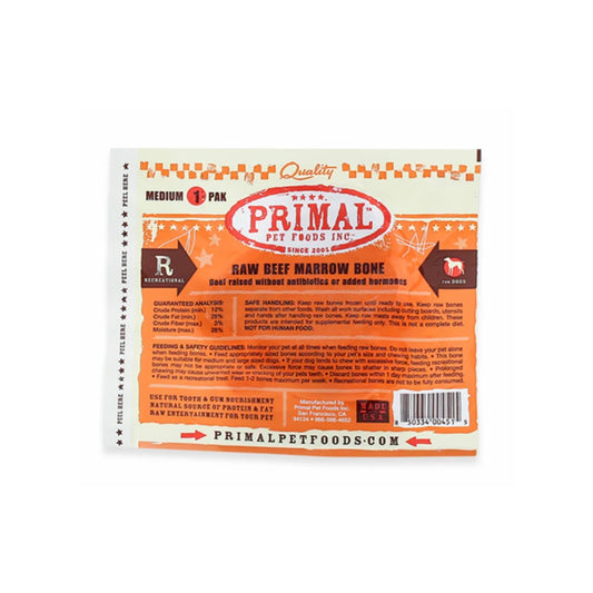 Primal Frozen Raw Beef Marrow Bone, Medium, 1-Pack