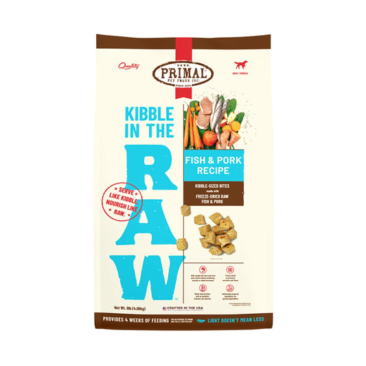 Primal Kibble in the Raw Freeze Dried Dog Food Fish & Pork Formula, 9lb Bag