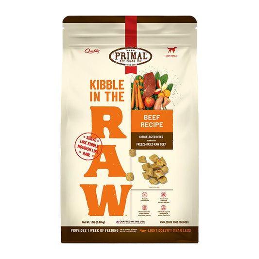 Primal Kibble in the Raw Freeze Dried Dog Food Beef Formula, 1.5lb Bag