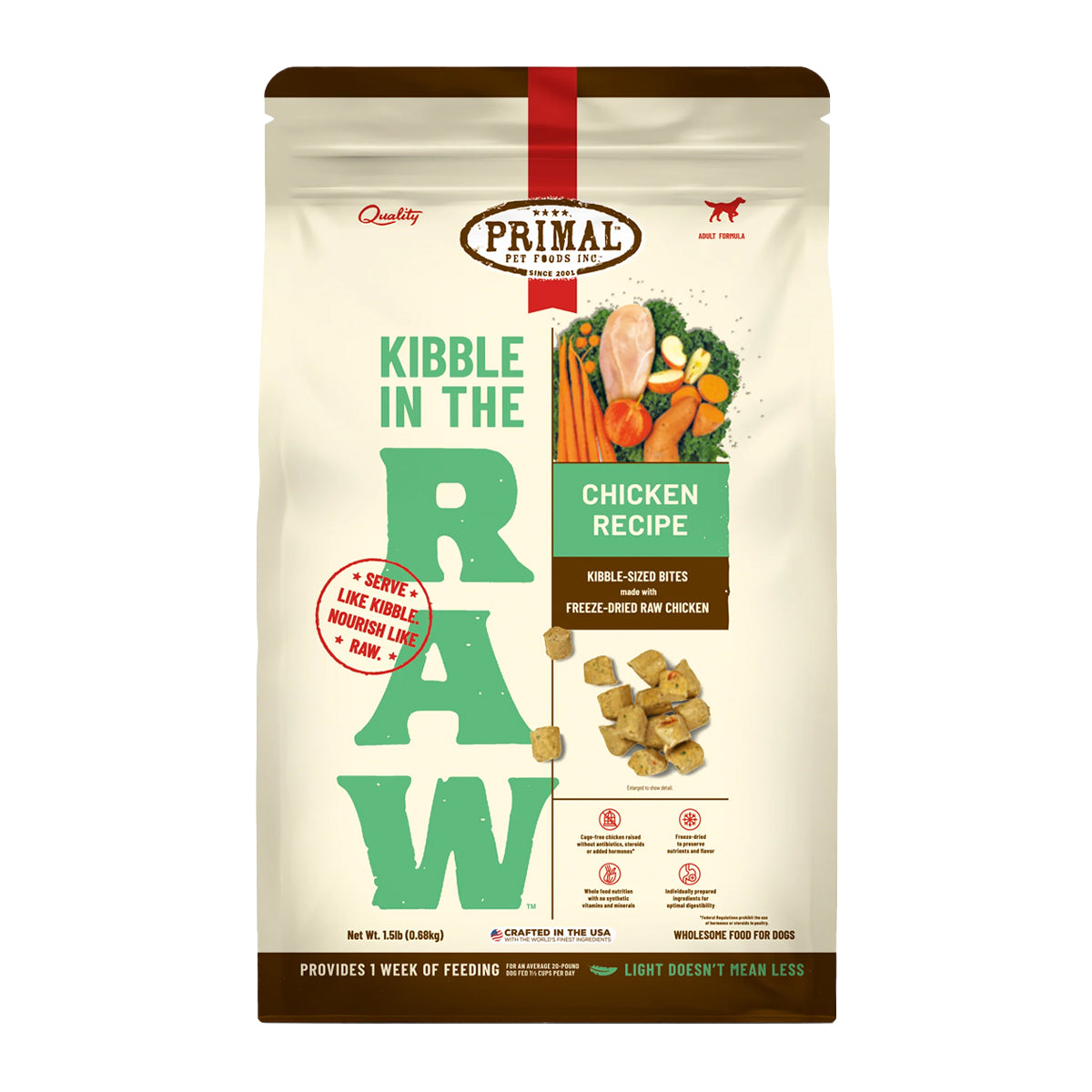 Primal Kibble in the Raw Freeze Dried Dog Food Chicken Formula, 1.5lb Bag