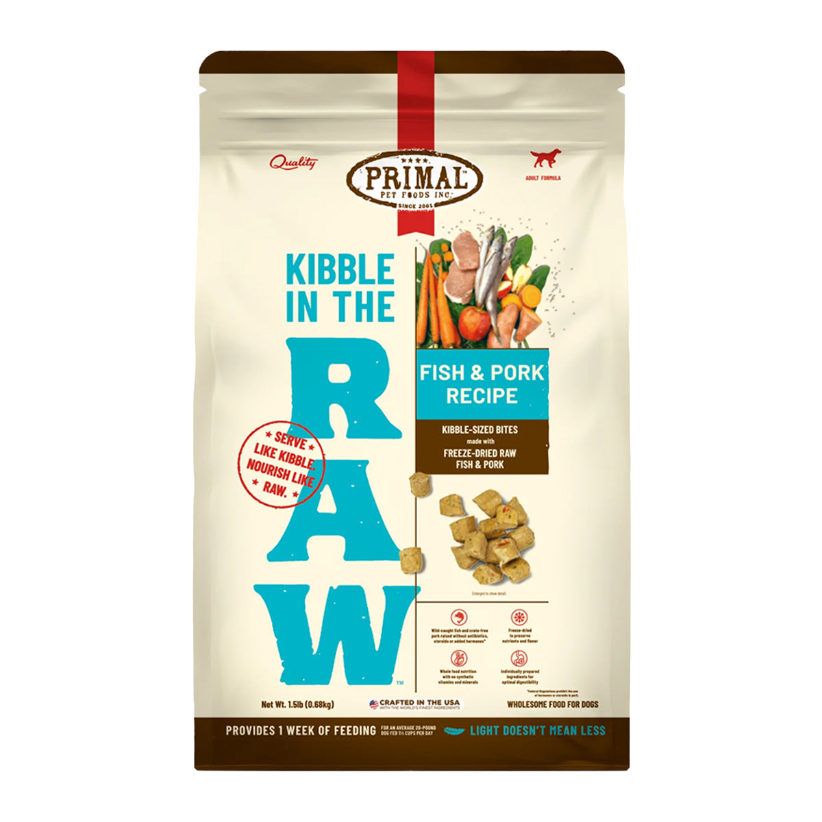 Primal Kibble in the Raw Freeze Dried Dog Food Fish & Pork Formula, 1.5lb Bag