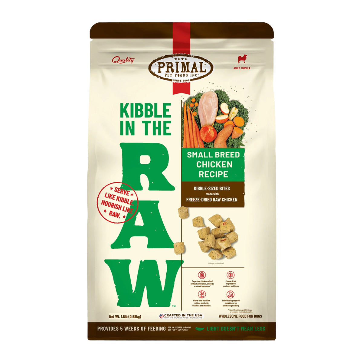 Primal Kibble in the Raw Freeze Dried Small Breed Dog Food Chicken Formula, 1.5lb Bag