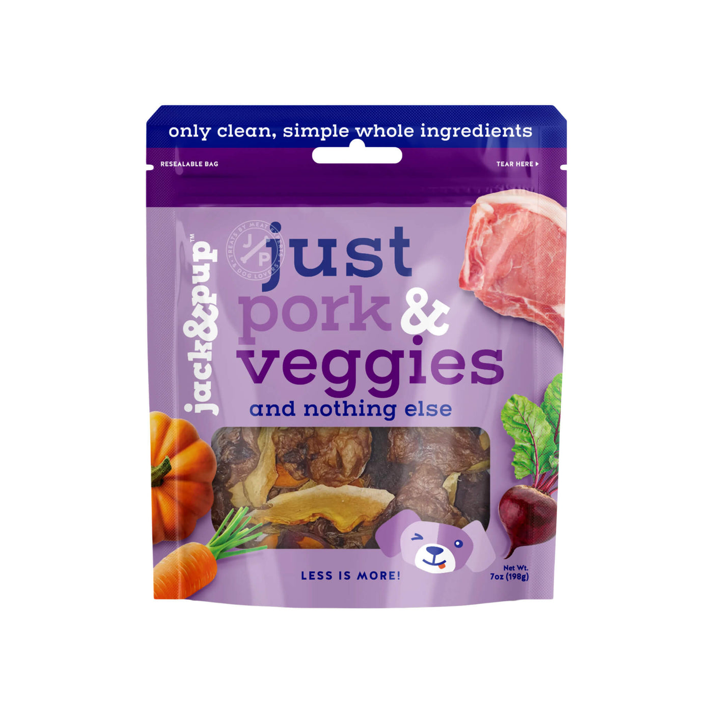 Jack and Pup Grain Free Dog Treats 7oz Just Pork and Vegetables