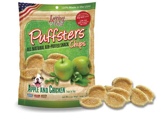 Loving Pets Dog Treat Puffsters Apple and Chicken Chips for Dogs 4oz