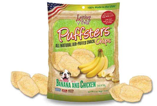 Loving Pets Dog Treat Puffsters Banana and Chicken Chip Treats for Dogs 4oz