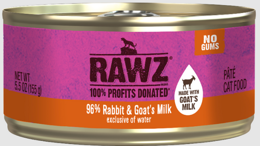 Rawz Canned Cat Food 96% Rabbit & Goats Milk Pate 5.5oz