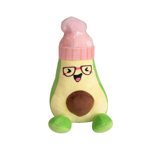 Snugarooz Holiday Plush Dog Toy Avocado in Winter Hat