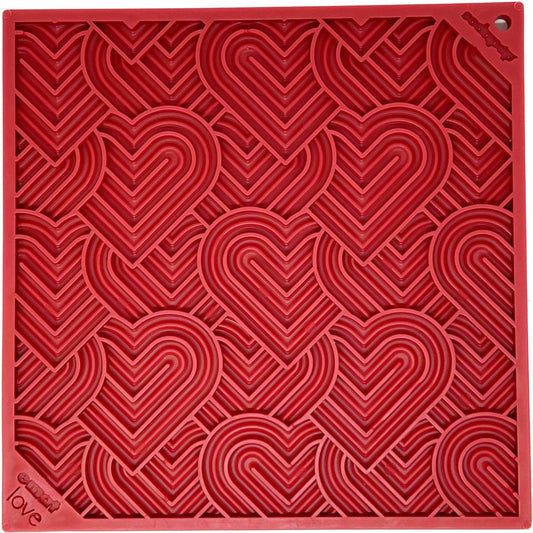 SodaPup TPE eMat Enrichment Lick Mat Heart "LOVE" Red Large 8in