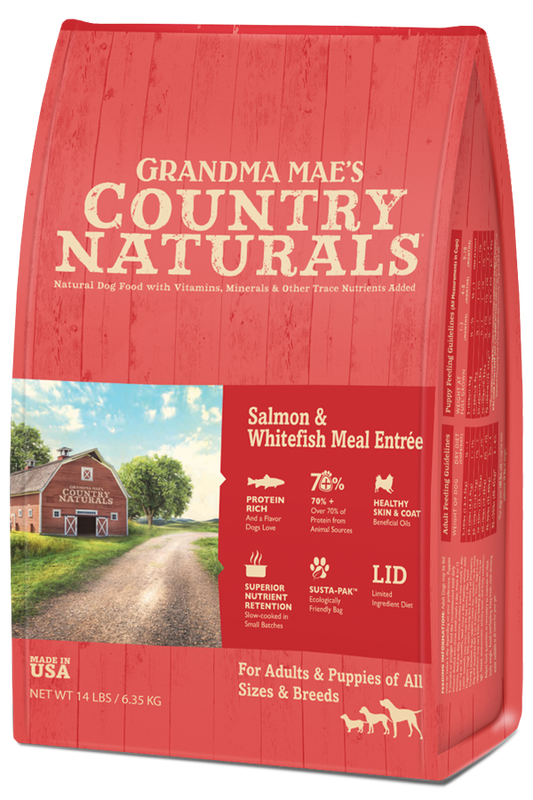 Grandma Mae's Country Naturals Dry Dog Food 24lb Salmon and Whitefish