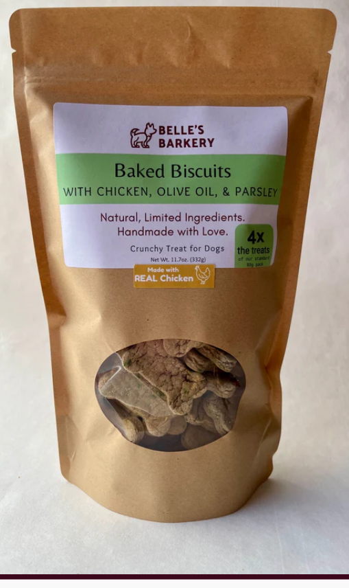 Belle's Barkery Signature Baked Dog Biscuits with Chicken, Olive Oil, & Parsley 2.9oz