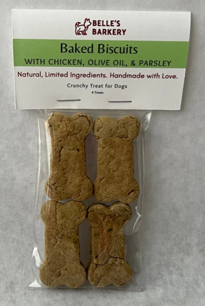 Belle's Barkery Signature Baked Dog Biscuits with Chicken, Olive Oil, & Parsley 4pk