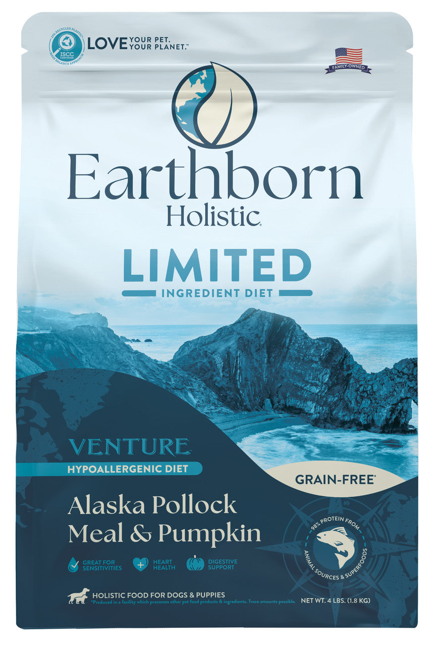 Earthborn Holistic Venture Grain-Free Limited Ingredients Alaska Pollock & Pumpkin Dry Dog Food  4 lb