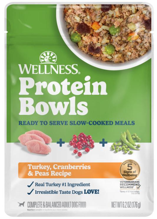 Wellness Wet Dog Protein Bowls Turkey, Cranberries & Peas 6.2oz pouch