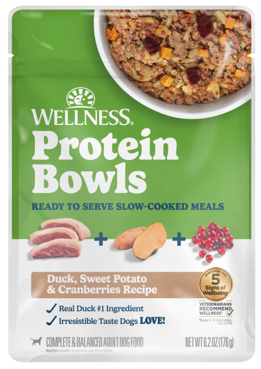 Wellness Wet Dog Protein Bowls Duck, Sweet Potato & Cranberries 6.2oz pouch