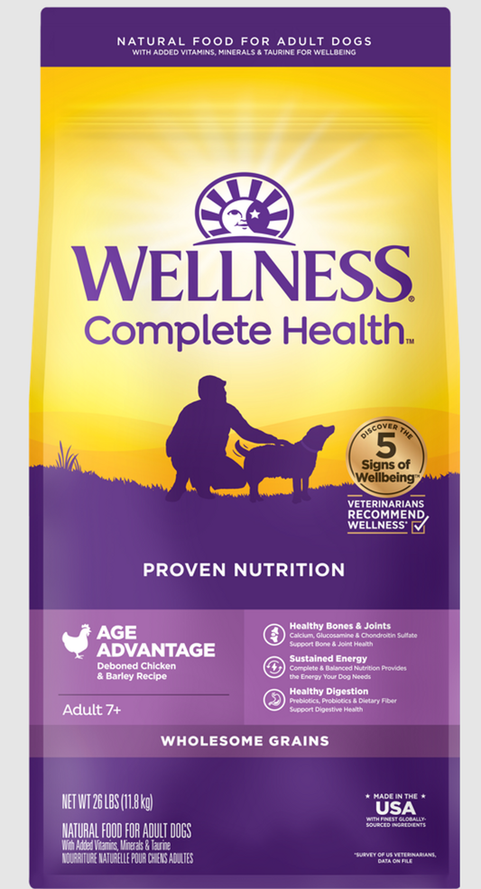 Wellness Complete Health Senior Dry Dog Food Age Advantage Deboned Chicken & Barley Recipe 26lb Bag