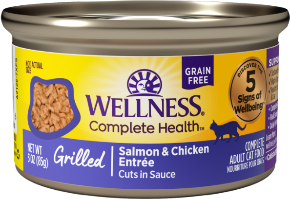 Wellness Can Cat Complete Health Grilled Salmon Chicken Dinner Cut in Sauce 3oz