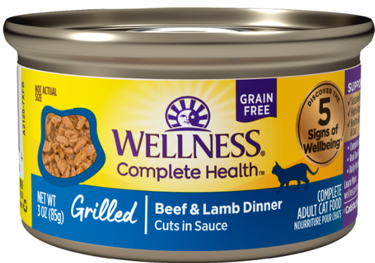 Wellness Can Cat Complete Health Grilled Beef & Lamb Dinner Cuts in Sauce Cat Food 3oz can