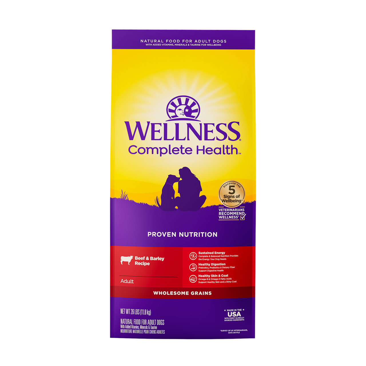 Wellness Complete Health Adult Dry Dog Food Beef & Barley Recipe 26lb Bag