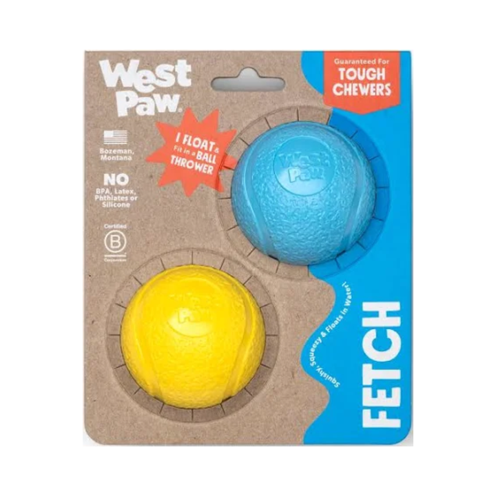 West Paw Boundr Ball for Dogs Small 2pk Blue Yellow