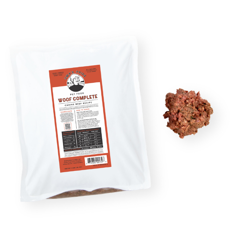 Oma's Pride Woof Complete Dog Food Recipie 1lb Beef