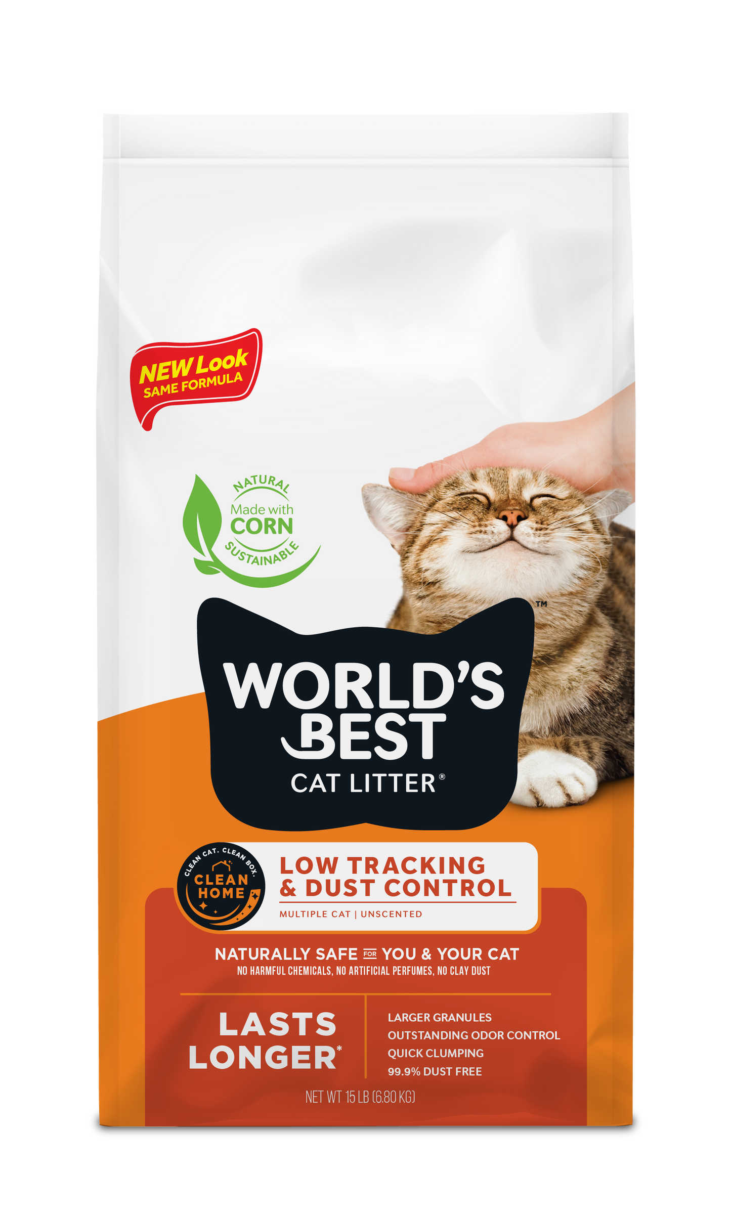 World's Best Cat Litter Low Tracking and Dust Control Multiple Cat Unscented, 15lb Bag
