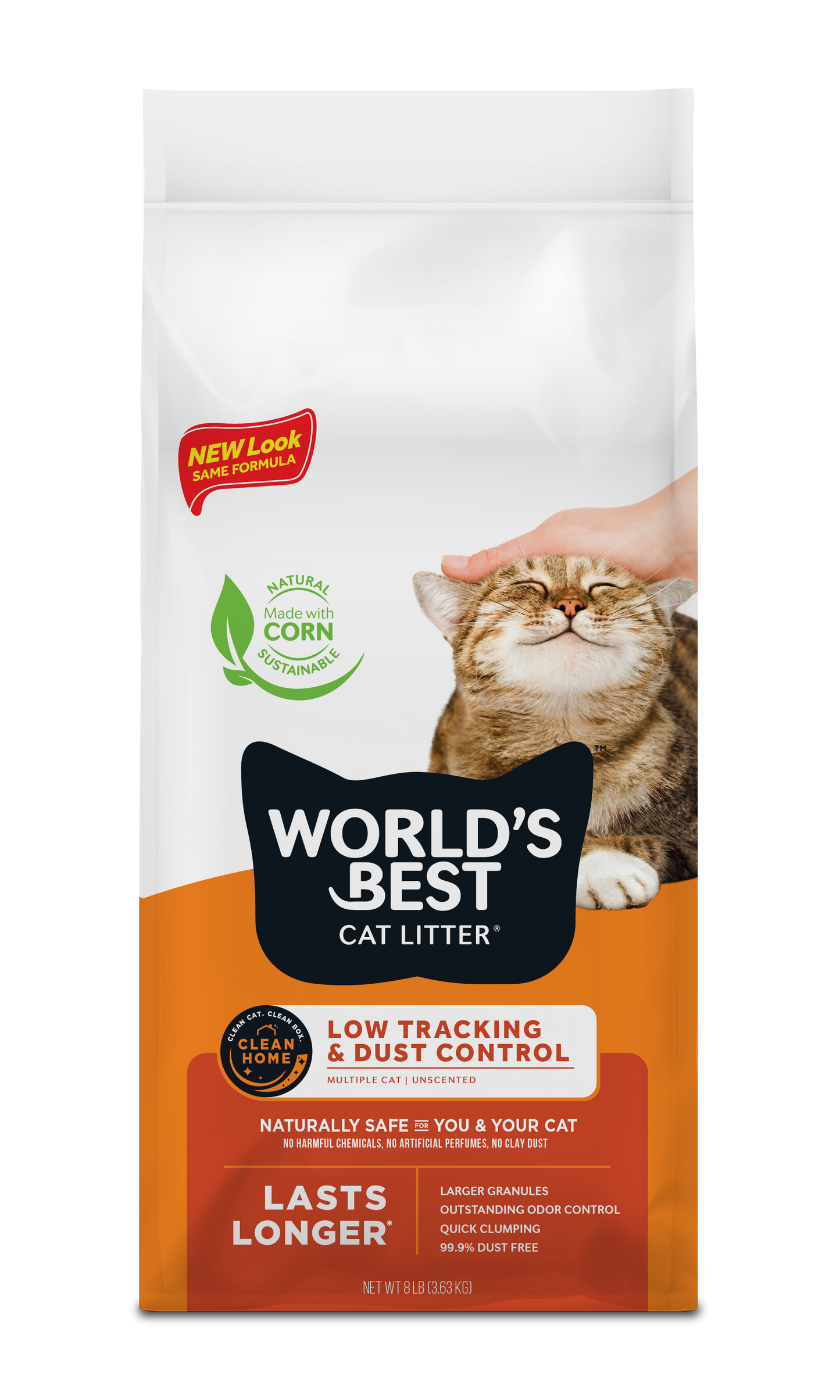 World's Best Cat Litter Low Tracking and Dust Control Multiple Cat Unscented, 8lb Bag