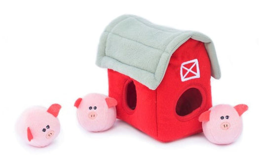 ZippyPaws Zippy Burrow Barn with Pig Bubble Babies PlushDog Toy