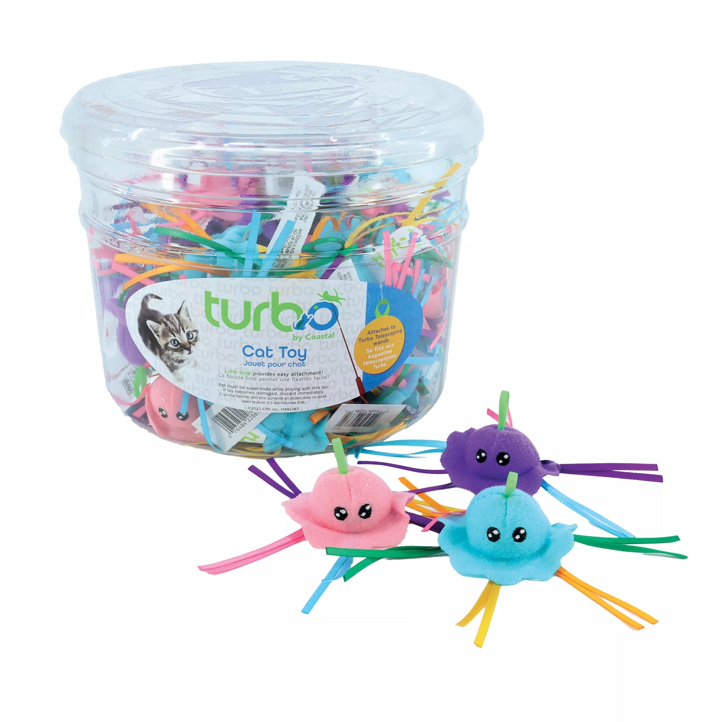 Coastal Turbo Cat Toy with Teaser Loop Assorted Single Chicken Egg Jellyfish with Ribbons