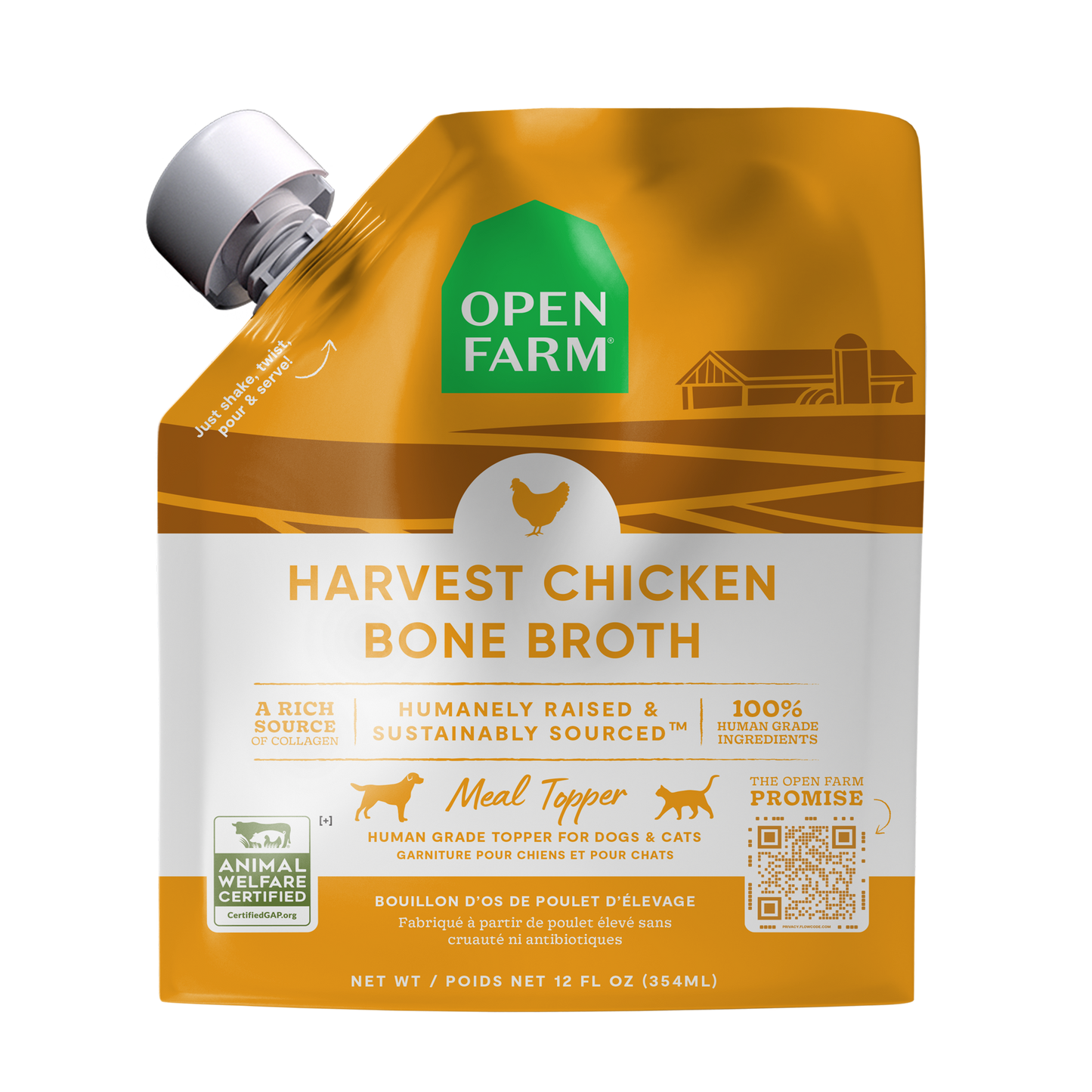 Open Farm Harvest Chicken Bone Broth For Dogs & Cats 33.8oz Tetra