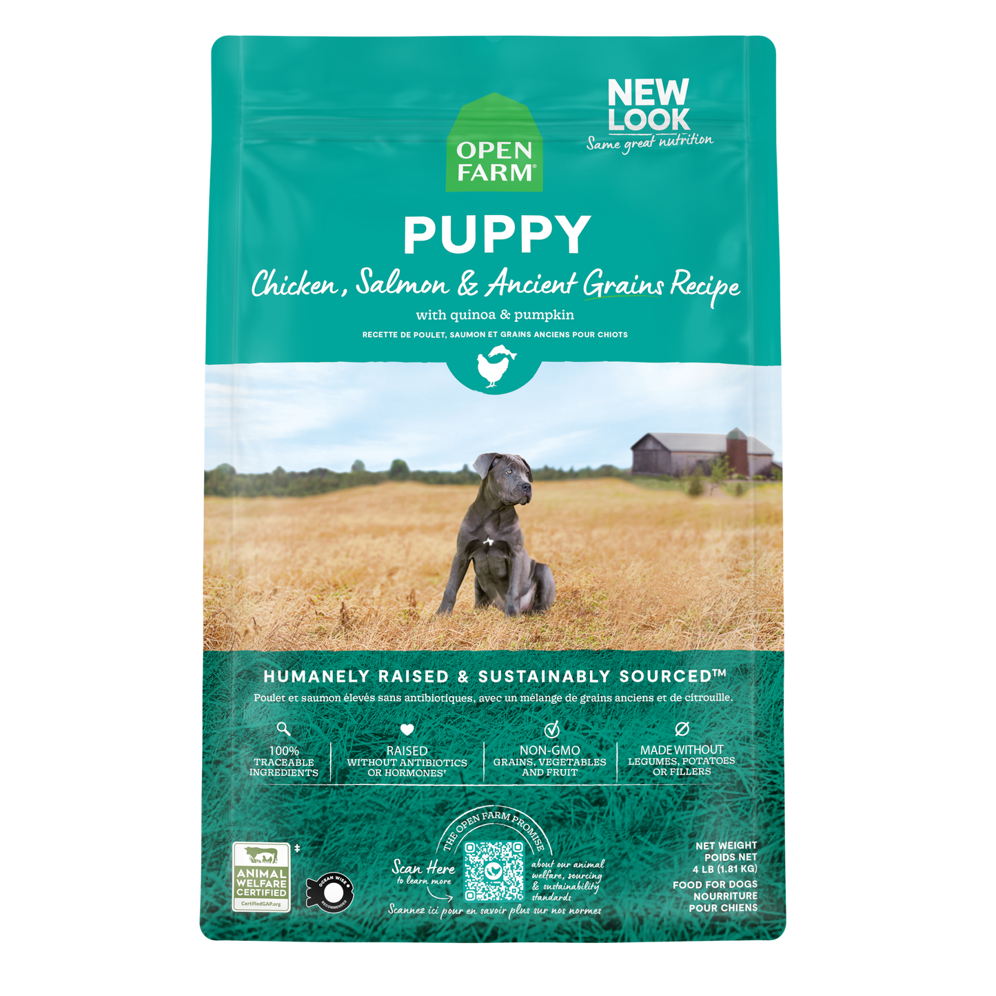 Open Farm Puppy & Ancient Grains Recipe Kibble For Dog 22lb Bag