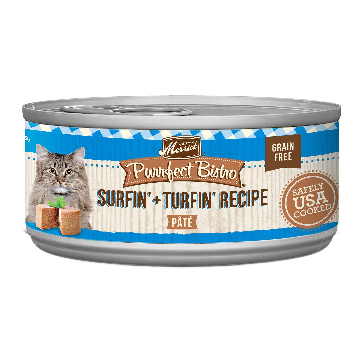 Merrick Purrfect Bistro Grain Free Adult Wet Cat Food, Surfin’ And Turfin’ Recipe 5.5oz